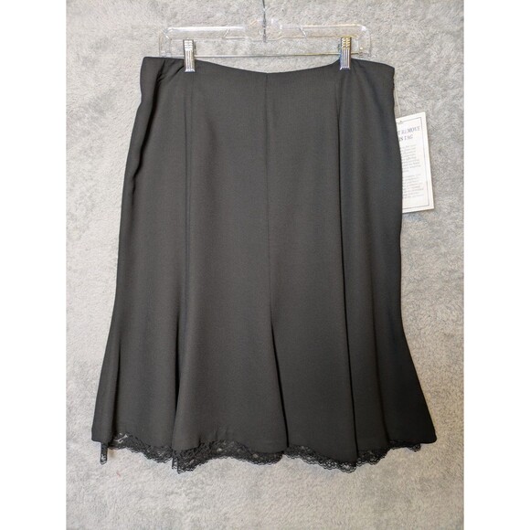 Black Flare Midi Skirt w/ Lace Size 16 NWT flounce pencil dark academia corpcore - Picture 2 of 6